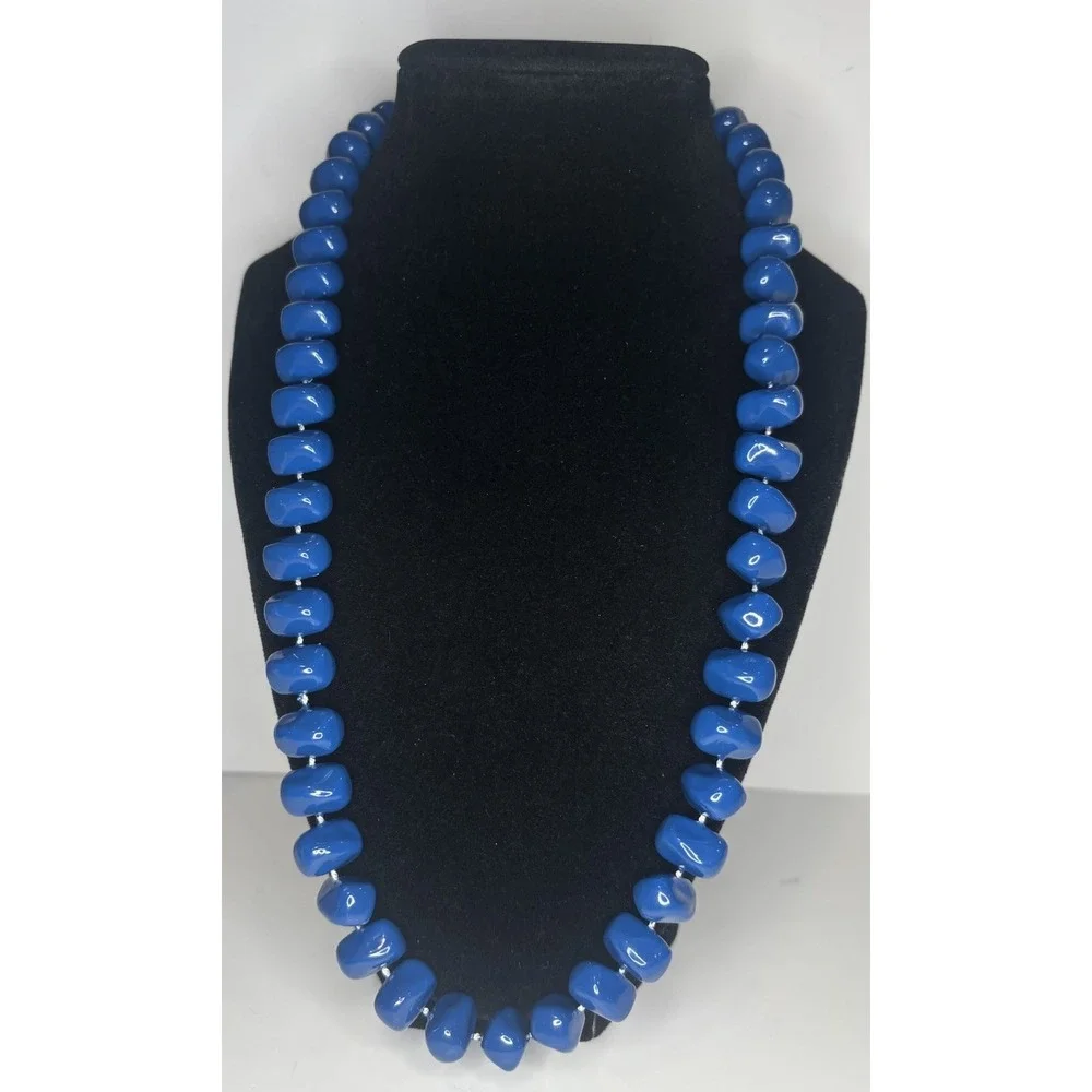 Vintage Cobalt Blue Necklace Acrylic Nugget Bead 24